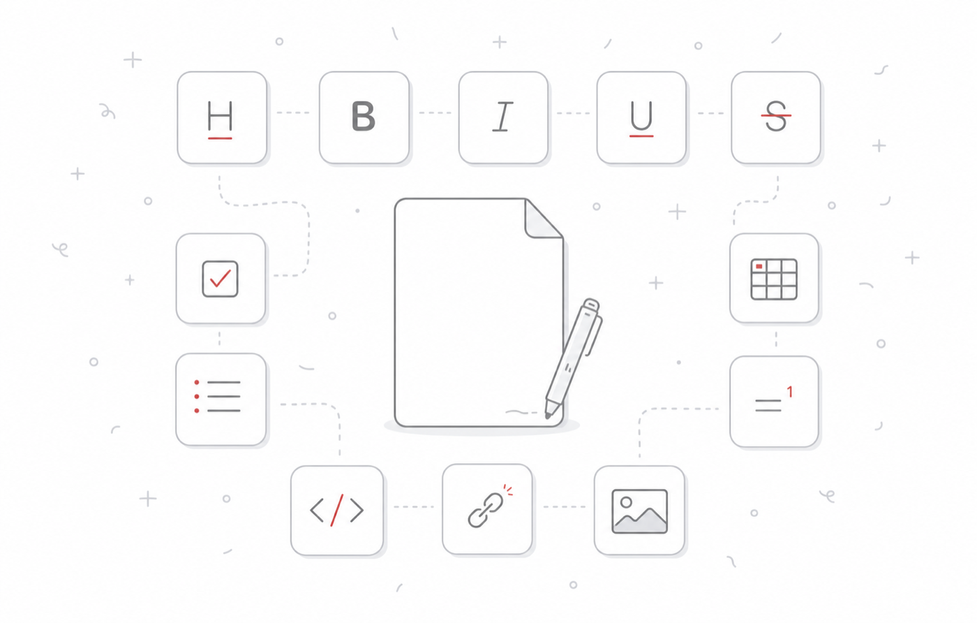 Minimal Skriv illustration showing a formatted page with writing tools